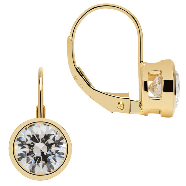 ★VINTAGE HOLLYWOOD★ [14K Gold] Bezel Round Cut Earrings_VH 14K Solid Yellow Gold Earrings, Round Bezel SetCZ, Leverback