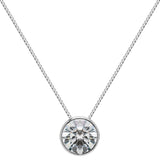 14K Solid White Gold Pendant Necklace | Bezel Set Round Cut Cubic Zirconia Solitaire | 1.5 Carat | 16 Inch .60mm Box Link Chain
