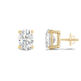14K Solid Yellow Gold Solitaire Stud Earrings | Oval Cut Cubic Zirconia | Screw Back Posts | 2.0 CTW | With Gift Box