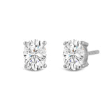 14K Solid White Gold Solitaire Stud Earrings | Oval Cut Cubic Zirconia | Screw Back Posts | 3.0 CTW | With Gift Box