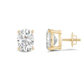 14K Solid Yellow Gold Solitaire Stud Earrings | Oval Cut Cubic Zirconia | Screw Back Posts | 3.0 CTW | With Gift Box