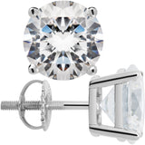 14K Solid White Gold Stud Earrings | Round Cut Cubic Zirconia | Screw Back Posts | 4.0 CTW