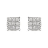 14K White Gold 1/10 Cttw Natural White Round Diamond Square Shape Stud Earrings