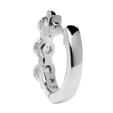 14K Solid White Gold Earrings | Round Cut Huggie Hoop 3-Stone Cubic Zirconia | .48 CTW