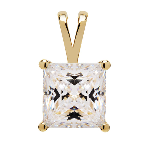 14K Solid Yellow Gold Pendant Only | Princess Cut Cubic Zirconia Solitaire | 2.0 Carat
