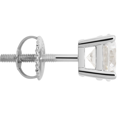 14K Solid White Gold SINGLE Stud Earring | Round Cut Cubic Zirconia | Screw Back Post | 1.0 Carat
