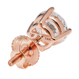 14K Solid Rose Gold Stud Earrings | Round Cut Cubic Zirconia | Screw Back Posts | 2.56 CTW