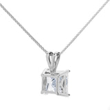 14K Solid White Gold Pendant Necklace | Princess Cut Cubic Zirconia Solitaire | 2 Carat | 16 Inch .60mm Box Link Chain
