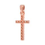 14K Solid Rose Gold Cross | Pave Round Cut Cubic Zirconia .30 CTW | 15mm Long | Pendant Only | With Gift Box