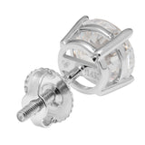 14K Solid White Gold Stud Earrings | Round Cut Cubic Zirconia | Screw Back Posts | 4.0 CTW
