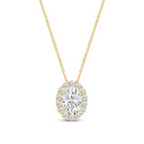 Everyday Elegance 14K Yellow Gold Oval Cut Halo Cubic Zirconia Solitaire Pendant Necklace (1.32 CT center, 1.50 CTW) 18 Inch Box Link Chain | With Gift Box