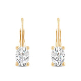 Everyday Elegance 14K Solid Yellow Gold Earrings Oval Cut Cubic Zirconia Leverback Drop Dangle Basket Setting 1.0 CTW, .5 CTW each With Gift Box