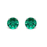 14K Solid White Gold Classic Four Prong Stud Earrings | Round Cut Created Emerald | Screw Back Posts | With Gift Box
