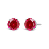 14K Solid White Gold Classic Four Prong Stud Earrings | Round Cut Created Ruby | Screw Back Posts | With Gift Box