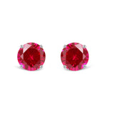 14K Solid White Gold Classic Four Prong Stud Earrings | Round Cut Created Ruby | Screw Back Posts | With Gift Box