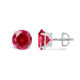 14K Solid White Gold Classic Four Prong Stud Earrings | Round Cut Created Ruby | Screw Back Posts | With Gift Box