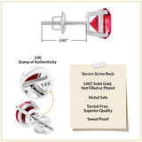 Everyday Elegance 14KT Real White Gold 4 Prong Setting Solitaire Stud Earrings for Men & Women with 7 MM Round Cut Created Ruby and Screw Back | With Gift Box