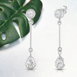 Everyday Elegance 14K White Gold Bar Stud Earrings | Round Cubic Zirconia Stud 0.25 CT (4mm) & Pear CZ drop 1CT (7mm) | With Gift Box