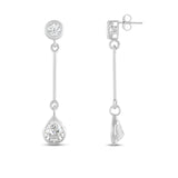 Everyday Elegance 14K White Gold Bar Stud Earrings | Round Cubic Zirconia Stud 0.25 CT (4mm) & Pear CZ drop 1CT (7mm) | With Gift Box