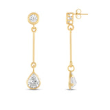 Everyday Elegance 14K Yellow Gold Bar Stud Earrings | Round Cubic Zirconia Stud 0.25 CT (4mm) & Pear CZ drop 1CT (7mm) | With Gift Box