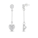 Everyday Elegance 14K White Gold Bar Stud Earrings | Round Cubic Zirconia Stud 0.25 CT (4mm) & Heart CZ drop 1CT (6mm) | With Gift Box