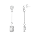 Everyday Elegance 14K White Gold Bar Stud Earrings | Round Cubic Zirconia Stud 0.25 CT (4mm) & Emerald CZ drop 1CT (7mm) | With Gift Box