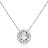 Everyday Elegance 14K Solid Gold Pendant Necklace | Round Halo Cubic Zirconia Solitaire | 1.0 CT center, 1.25 CTW | 16 Inch or 18 Inch Box Link Chain | With Gift Box (18" White Gold)