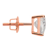 14K Solid Rose Gold Stud Earrings | Heart Cut Cubic Zirconia | Screw Back Posts | 1.5 CTW