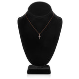 14K Solid Rose Gold Cross | Pave Round Cut Cubic Zirconia Pendant Necklace | 15mm Long .30 CTW | 16 Inch .60mm Box Link Chain | With Gift Box