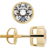 14K Solid Yellow Gold | Round Cut Cubic Zirconia Stud Earrings | 2.0 CTW Bezel Set | Screw Back Posts