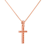 14K Solid Rose Gold Cross | Pave Round Cut Cubic Zirconia Pendant Necklace | 15mm Long .30 CTW | 16 Inch .60mm Box Link Chain | With Gift Box