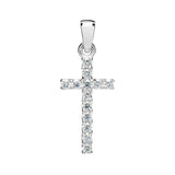 14K Solid White Gold Cross | Pave Round Cut Cubic Zirconia .30 CTW | 15mm Long | Pendant Only | With Gift Box