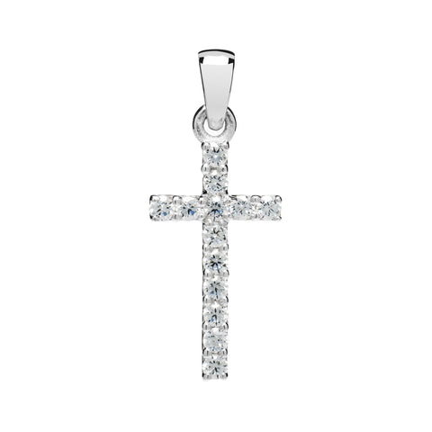 14K Solid White Gold Cross | Pave Round Cut Cubic Zirconia .30 CTW | 15mm Long | Pendant Only | With Gift Box