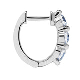 14K Solid White Gold Earrings | Round Cut Huggie Hoop 3-Stone Cubic Zirconia | .48 CTW