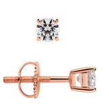 14K Solid Rose Gold Stud Earrings | Round Cut Cubic Zirconia | Screw Back Posts | .50 CTW