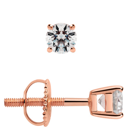 14K Solid Rose Gold Stud Earrings, Round CZ, Screw Back, .50 CTW – Everyday  Elegance Jewelry