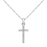 14K Solid White Gold Cross | Pave Round Cut Cubic Zirconia Pendant Necklace | 15mm Long .30 CTW | 18 Inch .60mm Box Link Chain | With Gift Box