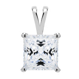 14K Solid White Gold Pendant Only | Princess Cut Cubic Zirconia Solitaire | 2.0 Carat