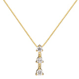 14K Solid Yellow Gold Pendant Necklace | Round Cut Cubic Zirconia 3-Stone "Trilogy" | .22 CTW, Diamond Equivalent | 18 Inch Box Link Chain