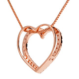 14K Solid Rose Gold Open Heart Pendant | Pave Round Cut Cubic Zirconia Necklace| .35 CTW | 16 Inch Box Link Chain | With Gift Box