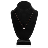 14K Solid Rose Gold Pendant Necklace | Bezel Set Round Cut Cubic Zirconia Solitaire | 1.5 Carat | 18 Inch .60mm Box Link Chain