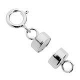 Sterling Silver Round Magnetic Clasp Converter for Necklace or Bracelet with Spring Ring, 2 Clasps