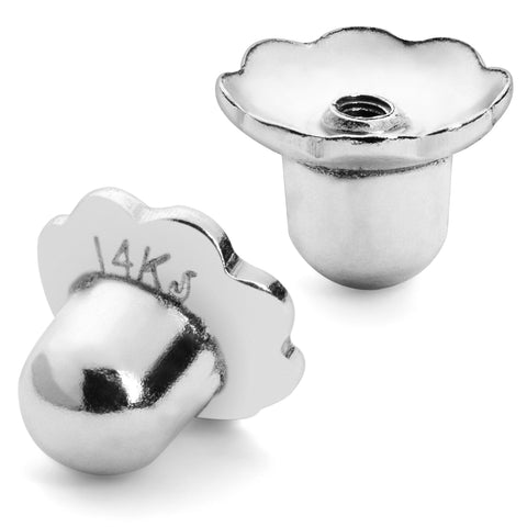  Two Earring Back Replacements, 14K Solid White Gold, Threaded  Screw on Screw Off, Quality Die Struck, Post Size .0375