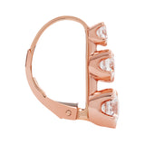 14K Solid Rose Gold Earrings | Round Cut Leverback 3-Stone "Trilogy" Cubic Zirconia | Basket Setting | 1.90 CTW