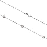 14K Solid White Gold Cubic Zirconia Station Necklace | 18 Inch Length Cable Rolo Chain