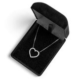 14K Solid White Gold Open Heart Pendant | Pave Round Cut Cubic Zirconia Necklace| .35 CTW | 16 Inch Box Link Chain | With Gift Box