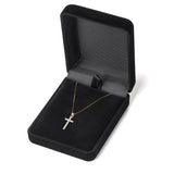 14K Solid Yellow Gold Cross | Pave Round Cut Cubic Zirconia Pendant Necklace | 15mm Long .30 CTW | 18 Inch .60mm Box Link Chain | With Gift Box