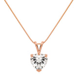 14K Solid Rose Gold Pendant Necklace | Heart Cut Cubic Zirconia Solitaire | 2 Carat | 18 Inch .60mm Box Link Chain