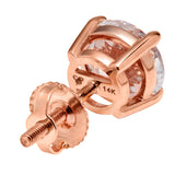 14K Solid Rose Gold Stud Earrings | Round Cut Cubic Zirconia | Screw Back Posts | 4.0 CTW