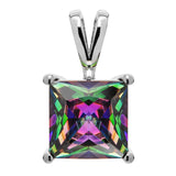 14K Solid White Gold Pendant Only | Princess Cut Rainbow Mystic Cubic Zirconia Solitaire | 2 Carat